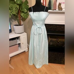 Vintage 1970s Vicky Vaughn Light Blue Strapless Dress